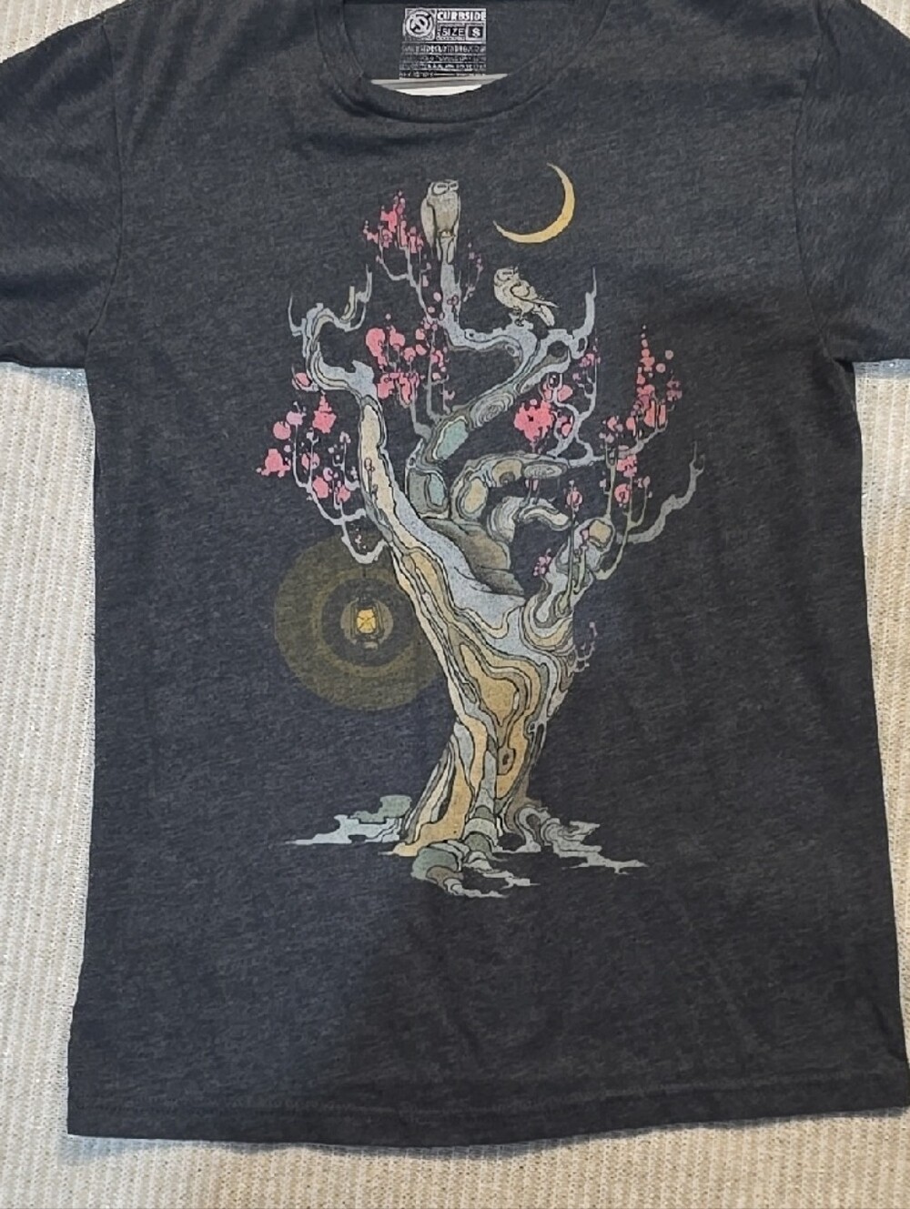 Dark Gray Graphic Tree Tee with Pink & Gold Accents
